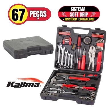 Imagem de Kit De Chaves E Ferramentas Kajima JFH67P Com 67 Peças Linha Pro De Aço Cromo Vanadium Sistema Soft Grip Com Maleta Plástica