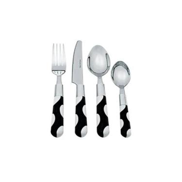 Imagem de Faqueiro Inox 24 Peças Resina Estampa Poá Preto e Branco BTC - BTC DEC