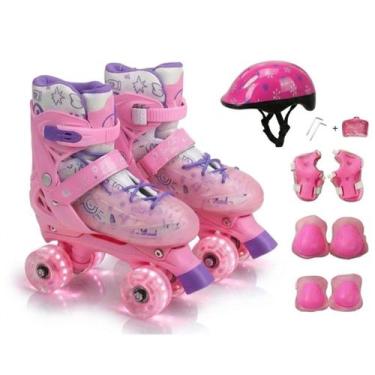 Imagem de Patins Quad LED Ajustável e Freio Frontal Suporta 60kg com KIT proteçã