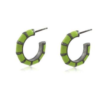 Imagem de Brinco Argola Pequena Colors Verde Abacate Ródio Negro - Viva Jolie