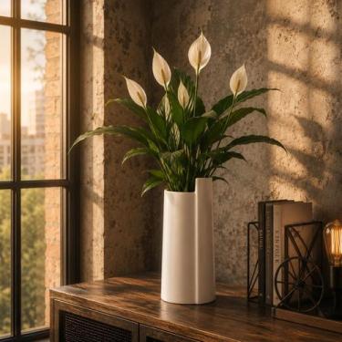 Imagem de Vaso Cerâmica Grande 32,5 x 13 cm Branco Gelo Enrolado - Mart