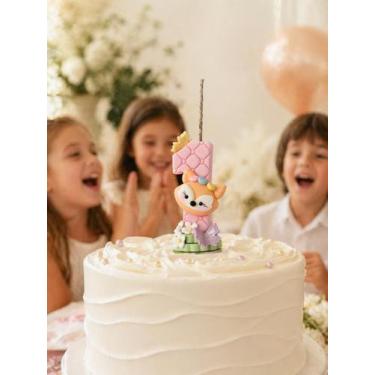 Imagem de Vela Aniversário Infantil Bosque Encantado Rosa  Biscuit Menina  Númer