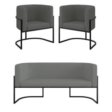 Imagem de Kit 2 Poltronas E Sofá 2 Lugares Conjunto Para Sala De Jantar Veludo C
