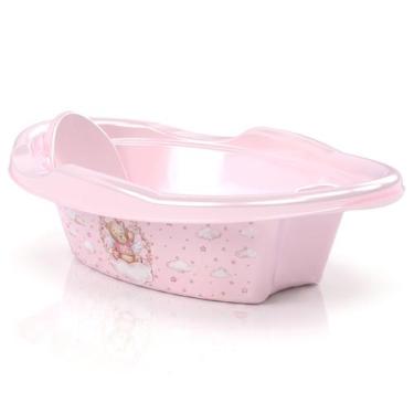 Imagem de Banheira Ergonômica Infantil Bebê Menina Banho 21L Com Válvula Escoame