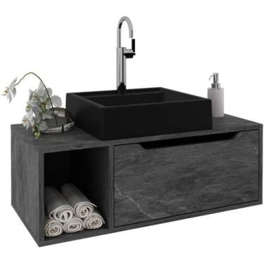 Imagem de Gabinete banheiro 80cm 1 porta tecno mobili bn3644 mármore lunar