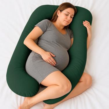Imagem de Almofada de Corpo Gestante Isa Formato U Veludo Macio Verde Escuro Abmaza
