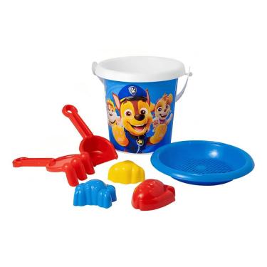 Imagem de Kit de Praia Patrulha Canina com 7 Peças Baldinho Pá Rastelo Peneira e Forminhas de Areia Rosita