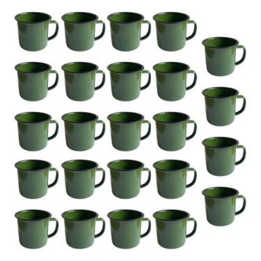 Imagem de Kit 24 Canecas Esmaltada Verde Pequena Mini 80ml Chá Café caneca retro