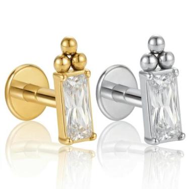 Imagem de Piercing Labret Trinity Baguete Rosca Interna Titânio G23 Ouro PVD Cor
