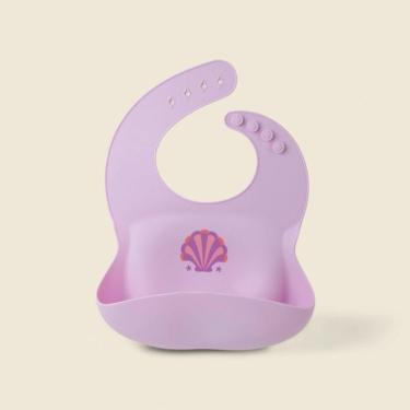 Imagem de Babador Infantil de Silicone Concha com Bolso Coletor Ajustável Lilás Ababy