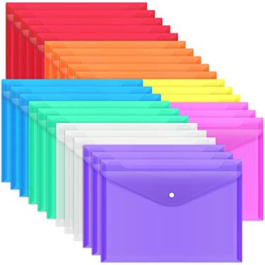 Imagem de EOOUT 28 envelopes de plástico, pastas de plástico para documentos, pastas de poliéster com fecho de pressão, 8 cores, tamanho A4, tamanho carta, para escola e material de escritório