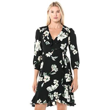Imagem de Donna Morgan Vestido feminino estampado floral crepe elástico, Preto/Marfim, 40