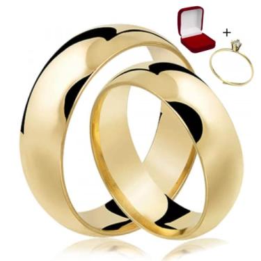 Imagem de Par Alianças 6mm Noivado Casamento Moedas Antigas Abaulada Cor do Ouro 18k (14/15 = Tamanho 2, 10/11 = Tamanho 1 + Anel, Dourado)