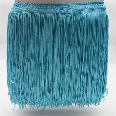 Imagem de 10 metros/lote 20 cm de largura guarnição de franja de renda borla aparamento de franja para DIY vestido latino acessórios de roupas de palco fita de renda, azul céu, 5 metros