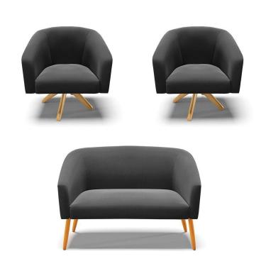 Imagem de Kit 1 Namoradeira E 2 Poltronas Base Madeira Preto