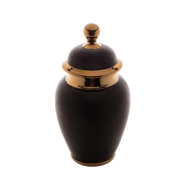 Imagem de Potiche Decorativo de Porcelana Preto e Dourado 29x15cm Royal Decor