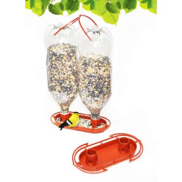 Imagem de Gadjit Kits de alimentador de pássaros selvagens jumbo de garrafa de refrigerante | Projeto divertido e barato para crianças em casa | Encha duas garrafas de refrigerante de plástico de 2 litros com semente de pássaro, gire na bandeja do alimentador, pendure ao ar livre (Terra Cotta)