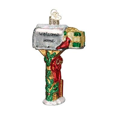 Imagem de Old World Ornamentos soprados de vidro para árvore de Natal, caixa de correio de boas-vindas