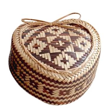 Imagem de Cesta de bambu tailandesa com ponta de coração de arroz pegajoso em forma de coração - 12,7 cm para decoração de casa, restaurante ou item colecionável