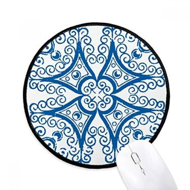 Imagem de DIYthinker Talavera Padrão Decorativo Ilustração Azul Mouse Pad Desktop Escritório Tapete Redondo para Computador