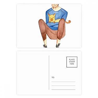 Imagem de Miaoji Pintura Aquarela Gato Meninos Conjunto de Cartão Postal Aniversário Mailing Cartão de Agradecimento