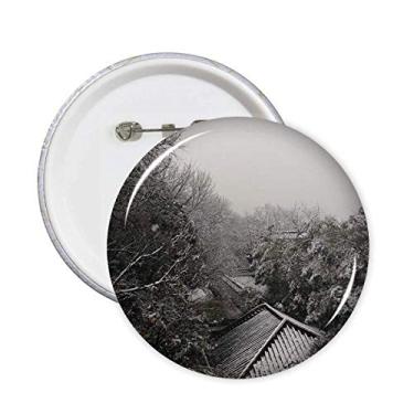 Imagem de Broche de fotografia de beirais de cena de neve com botão redondo para decoração de roupas, 5 peças