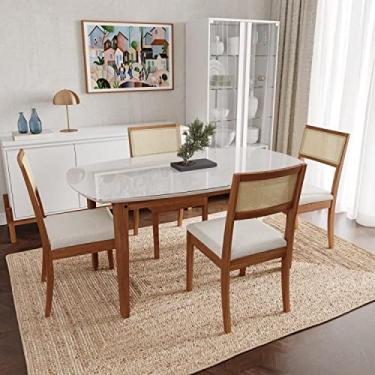 Imagem de Conjunto Mesa de Jantar Tampo Vidro e Mdf 1,60m e 4 Cadeiras Tiê Cabecasa Madeiramadeira Amendoa/bege claro