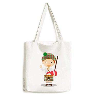 Imagem de Bolsa de lona vermelha verde com desenho da Escócia bolsa de compras casual
