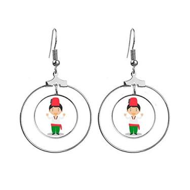 Imagem de Brincos de peru verde vermelho desenho art déco presente moda argola pendente joia círculo gota