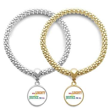 Imagem de DIYthinker LGBT Pulseira com pingente de bandeira de arco-íris para amantes da liberdade e da justiça, joia para presente de casal