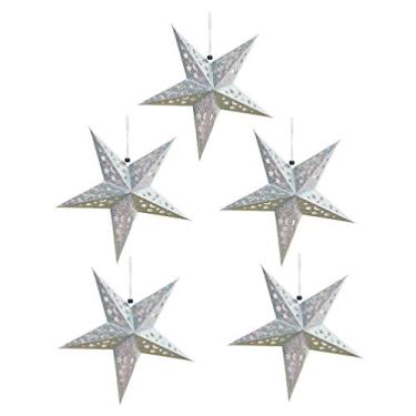Imagem de 5 Unidades Decorações Penduradas Na Árvore De Natal Papel De Abajur Estrela Lanternas De Papel Coloridas Lâmpada Estrela Morávia Abajur De Papel Jóia Estrela Teto 3d Luzes De Corda