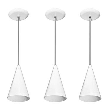 Imagem de Kit 03 pendentes de aluminio modelo cone - ideal para balcao cozinha americana, bancada (Branco)