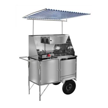 Imagem de Carrinho Cachorro Quente e Lanche Inox com Toldo e Rodas Pneumáticas