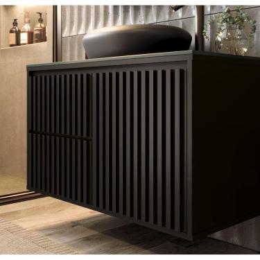 Imagem de Gabinete Para Banheiro Ripado 80 Black C/ Cuba Preta