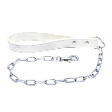 Imagem de haoyueer 71 cm de comprimento corrente resistente para cães com alça de couro para caminhadas de cães de tamanho grande e médio, treinamento de trânsito e viagens (branca)