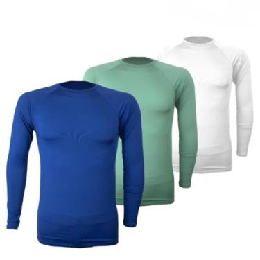 Imagem de 3 Unidades Camiseta Térmica Segunda Pele Proteção Solar UV50+ Unissex fitness Snugg (G, Verde Claro-Branco-Azul)