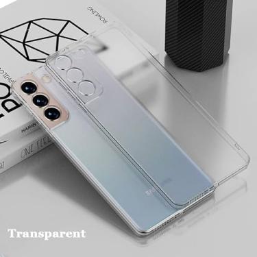Imagem de Moldura de revestimento de borda reta transparente pele fosca sensação anti-impressão digital capa de telefone tpu para samsung galaxy s21 s20 fe s22 plus note20 ultra airbag anti-queda traseira capa protetora para pára-choques (S20,Transparent)