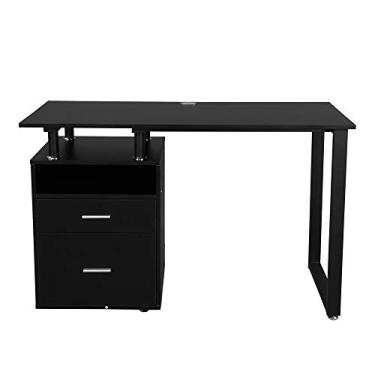 Imagem de Mesa de computador para escritório em casa com mesa de escritório para escritório, estilo simples moderno com duas gavetas, preta