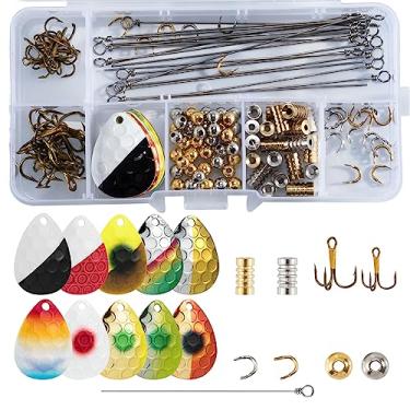 Imagem de Dr.Fish Pacote com 140 Kit giratório para fabricação de lâminas coloridas, marteladas do Colorado, suprimentos para fazer iscas para spinners em linha, conjunto de caixa de equipamentos Walleye Rigs com eixo de manilha, ganchos agudos