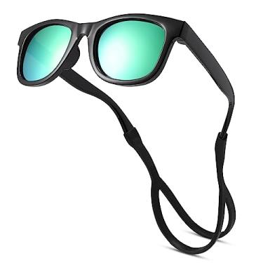 Imagem de Melpomenia Óculos de sol para bebês com alça polarizada dobrável flexível para bebês recém-nascidos de 0 a 24 meses, Espelho preto / verde A1
