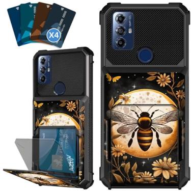 Imagem de SDDFRHGH Capa carteira para Motorola Moto G Play 2023 com 4 compartimentos para cartão de crédito com design de arte lua de mel, capa protetora de camada dupla resistente para Motorola Moto G Play