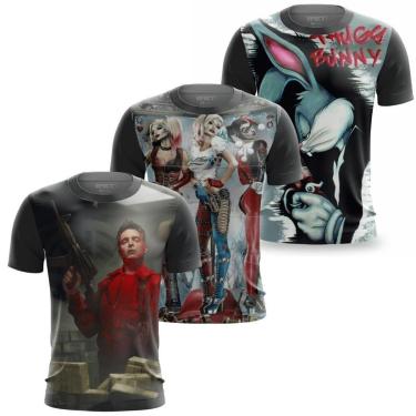Imagem de Kit 3 Camisetas EStampadas 3D Digital Berlin la casa de papel Alerquina Perna Longa-Masculino