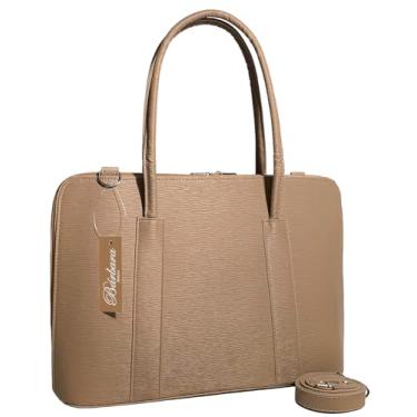 Imagem de Maleta Executiva Feminina Pasta Notebook Tablet Bolsa Social Casual Laptop Ombro Transversal 14 15 15.6 15,6 16 17 Polegadas (Areia-riscadinho, Padrão)
