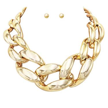 Imagem de Rosemarie & Jubalee Conjunto de brincos de colar de corrente de elos grossos de resina polida feminina, 41 cm + extensor de 5 cm, epóxi, sem pedras preciosas