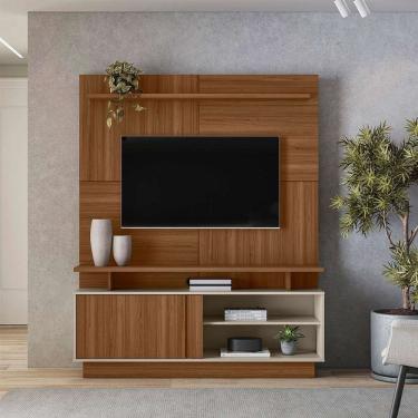 Imagem de estante para home theater e tv até 60 polegadas viena 1 pt jatobá e off white