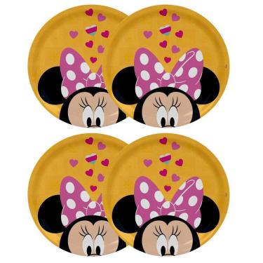 Imagem de Jogo 4 Pratos Rasos Melamina Refeição Infantil Minnie 20cm - Tuut
