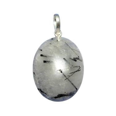 Imagem de Colar Cabochao Oval Cristal Com Turmalina Pino Prata 950