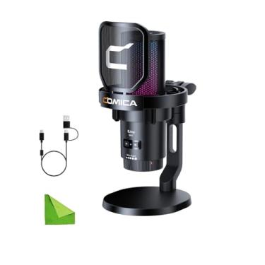Imagem de Comica USB Microfone para computador e smartphone, microfone condensador cardióide RGB para jogos para podcasting, streaming, gravação, com suporte de mesa preto (Uni D)