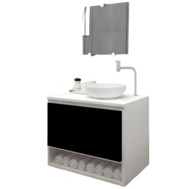 Imagem de Gabinete Armário para Banheiro com Pia Cuba 60cm Balcão Suspenso Preto