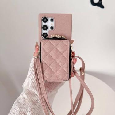 Imagem de Capa com zíper Crossbody para Samsung Galaxy S24 S22 Ultra Plus S23 FE A05S A05 A15 A25 A35 A55 A24 A34 A54 com suporte para cartão, rosa, para Galaxy S22 Plus